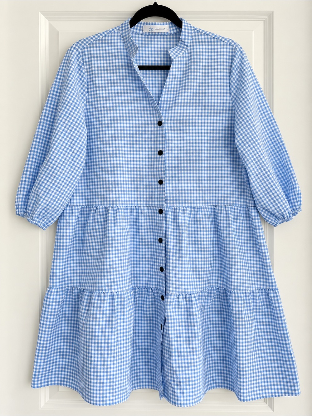 Beachsissi Light Blue Gingham Tiered Button-Front Dress
